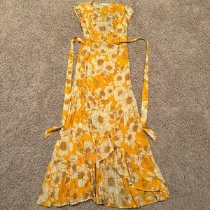 Xix Palms Floral Yellow Wrap Dress